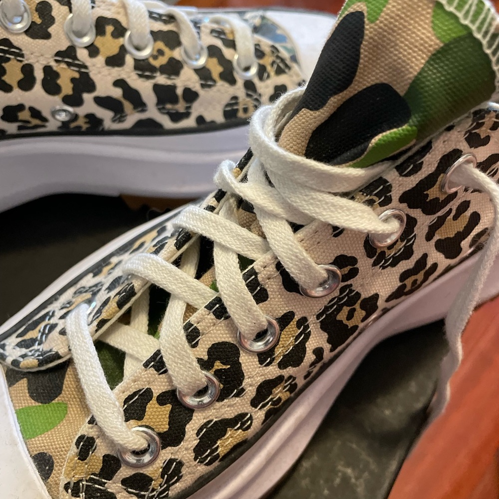 Converse wedge sneakers camo and leopard print women’s size 8